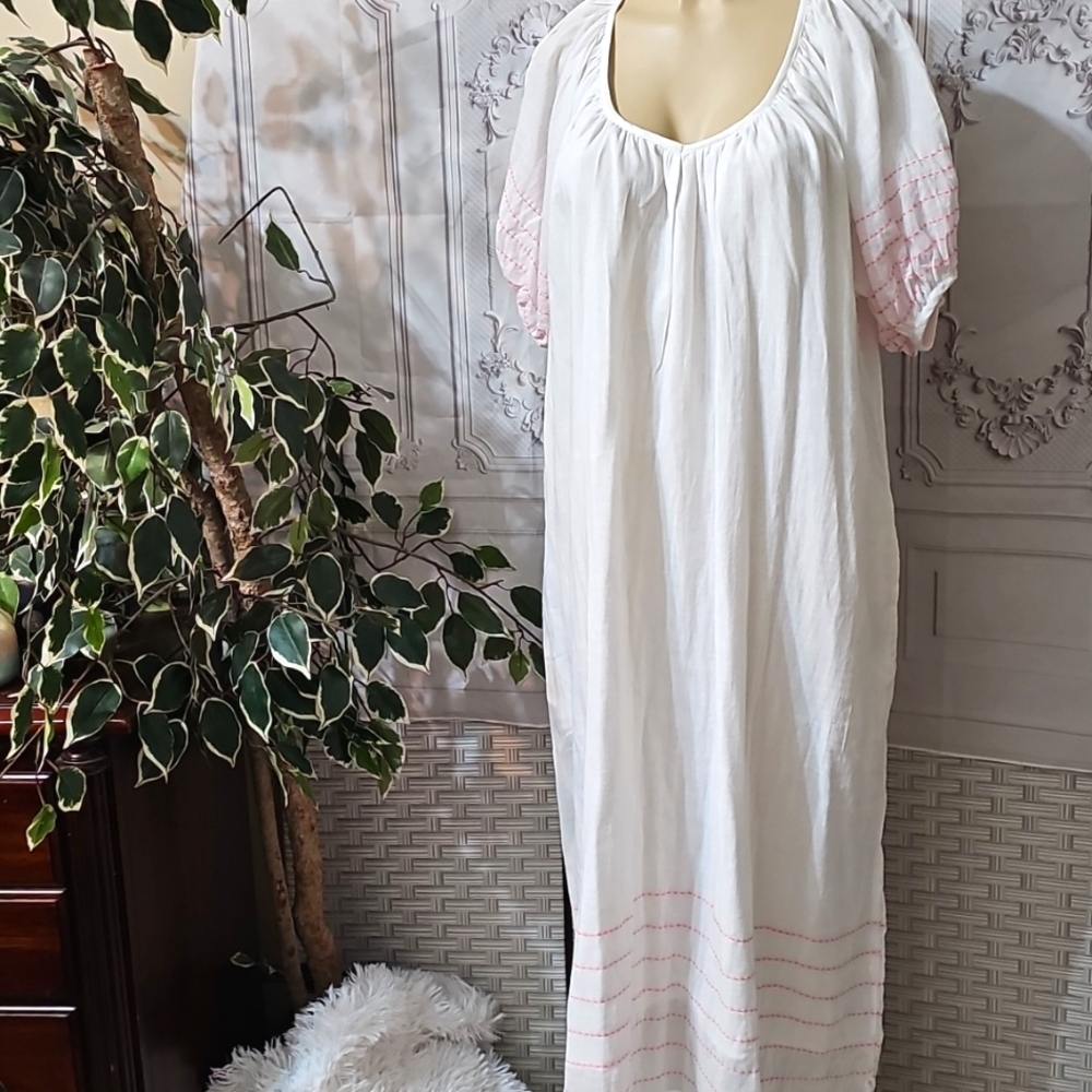 Sundry White Hot Pink Stitched Bubble Sleeve Maxi Dress Large